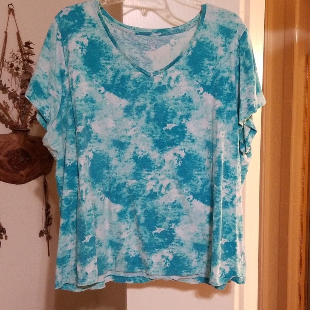 2X tie dye tshirt aqua/white